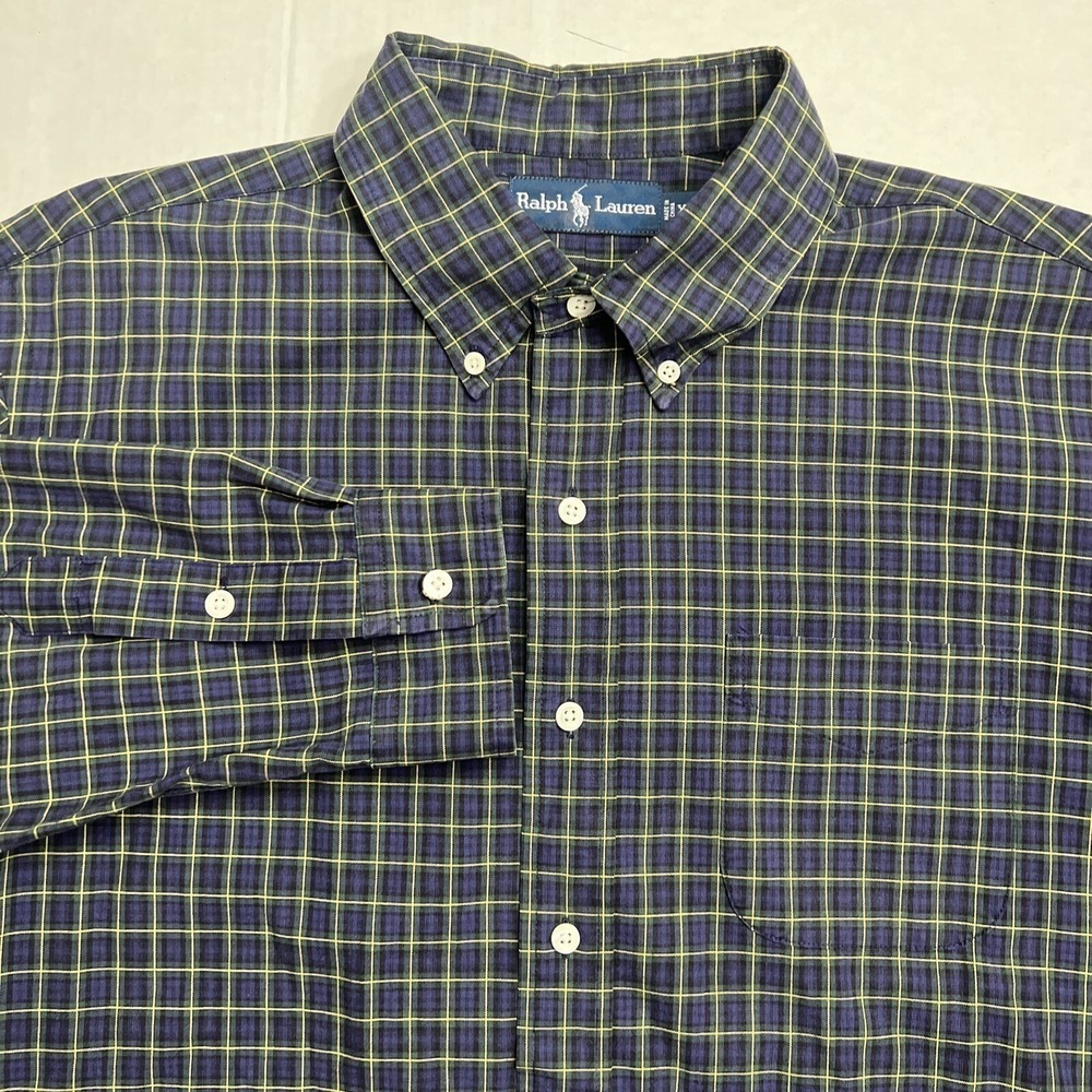 Ralph Lauren Classic Fit XL Blue Plaid Long Sleeve Button Down Shirt